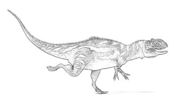 Beyaz arka plan üzerinde izole dinozor siyah ve beyaz 3d kroki 