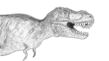 Beyaz arka plan üzerinde izole dinozor siyah ve beyaz 3d kroki 