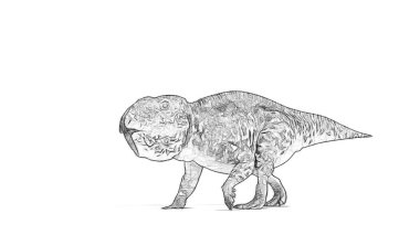 Beyaz arka plan üzerinde izole dinozor siyah ve beyaz 3d kroki 