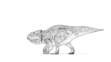 Beyaz arka plan üzerinde izole dinozor siyah ve beyaz 3d kroki 