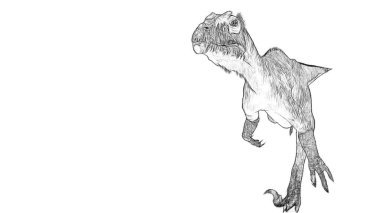 Beyaz arka plan üzerinde izole dinozor siyah ve beyaz 3d kroki 