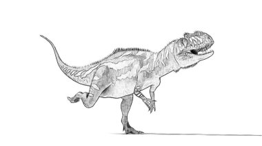 Beyaz arka plan üzerinde izole dinozor siyah ve beyaz 3d kroki 