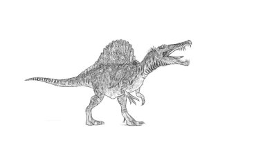 Beyaz arka plan üzerinde izole dinozor siyah ve beyaz 3d kroki 