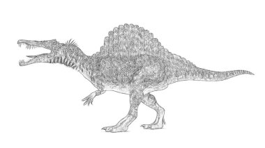 Beyaz arka plan üzerinde izole dinozor siyah ve beyaz 3d kroki 