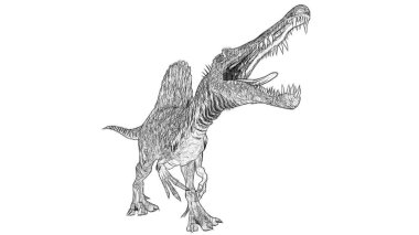 Beyaz arka plan üzerinde izole dinozor siyah ve beyaz 3d kroki 