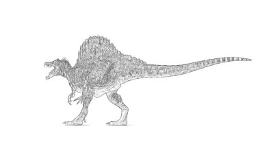Beyaz arka plan üzerinde izole dinozor siyah ve beyaz 3d kroki 