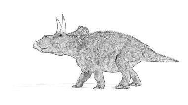 Beyaz arka plan üzerinde izole dinozor siyah ve beyaz 3d kroki 