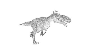 Beyaz arka plan üzerinde izole dinozor siyah ve beyaz 3d kroki 