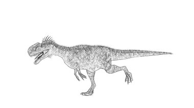Beyaz arka plan üzerinde izole dinozor siyah ve beyaz 3d kroki 