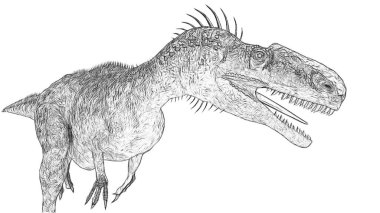 Beyaz arka plan üzerinde izole dinozor siyah ve beyaz 3d kroki 