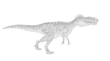 Beyaz arka plan üzerinde izole dinozor siyah ve beyaz 3d kroki 