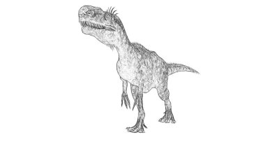 Beyaz arka plan üzerinde izole dinozor siyah ve beyaz 3d kroki 