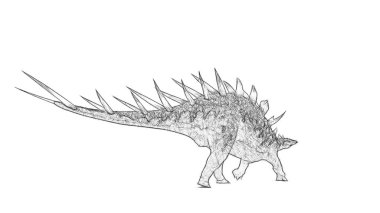 Beyaz arka plan üzerinde izole dinozor siyah ve beyaz 3d kroki 