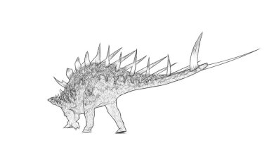 Beyaz arka plan üzerinde izole dinozor siyah ve beyaz 3d kroki 