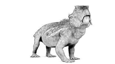 Beyaz arka plan üzerinde izole dinozor siyah ve beyaz 3d kroki 