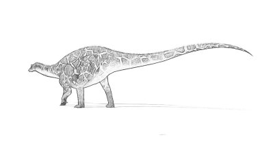 Beyaz arka plan üzerinde izole dinozor siyah ve beyaz 3d kroki 