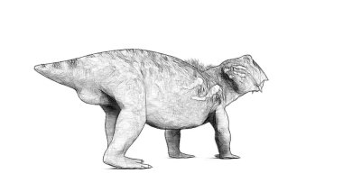 Beyaz arka plan üzerinde izole dinozor siyah ve beyaz 3d kroki 