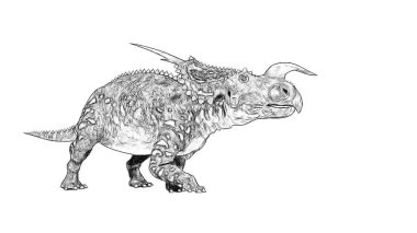 Beyaz arka plan üzerinde izole dinozor siyah ve beyaz 3d kroki 