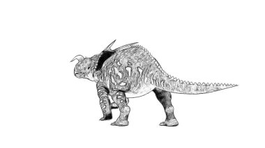 Beyaz arka plan üzerinde izole dinozor siyah ve beyaz 3d kroki 