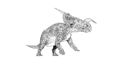 Beyaz arka plan üzerinde izole dinozor siyah ve beyaz 3d kroki 