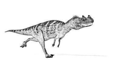Beyaz arka plan üzerinde izole dinozor siyah ve beyaz 3d kroki 