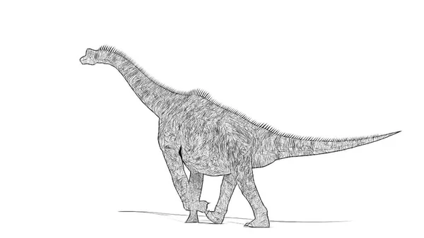 在白色背景上孤立的恐龙黑白三维草图 — 图库照片