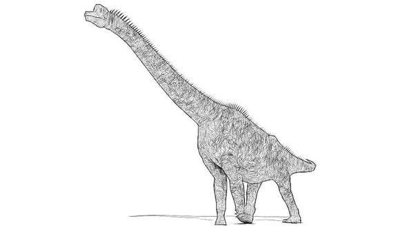 Schizzo Bianco Nero Dinosauro Isolato Sfondo Bianco — Foto Stock