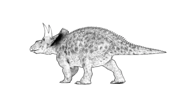 Чорно Білий Ескіз Динозавра Ізольований Білому Тлі — стокове фото