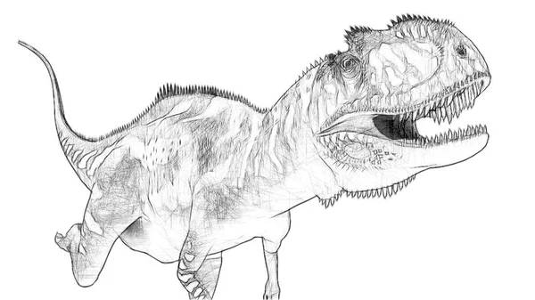 Beyaz arka plan üzerinde izole dinozor siyah ve beyaz 3d kroki 