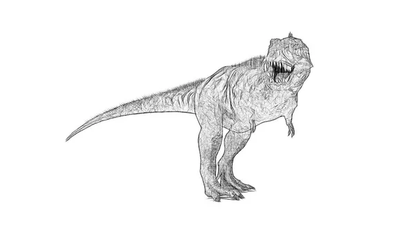 Fekete Fehér Vázlatos Dinoszaurusz Elszigetelt Fehér Háttér — Stock Fotó