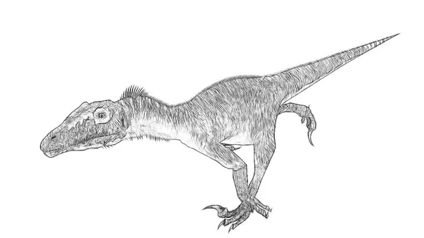 Schizzo Bianco Nero Dinosauro Isolato Sfondo Bianco — Foto Stock