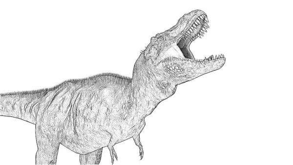 Beyaz Arka Plan Üzerinde Izole Dinozor Siyah Beyaz Kroki — Stok fotoğraf