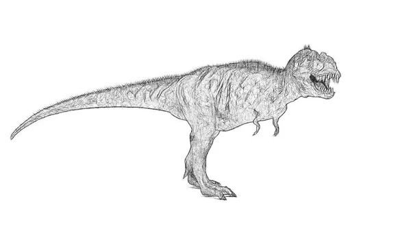 在白色背景上孤立的恐龙黑白三维草图 — 图库照片