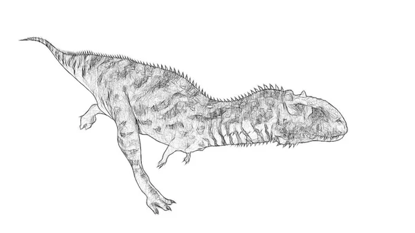 Svartvit Skiss Dinosaurie Isolerad Vit Bakgrund — Stockfoto