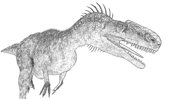 Чорно Білий Ескіз Динозавра Ізольований Білому Тлі — стокове фото