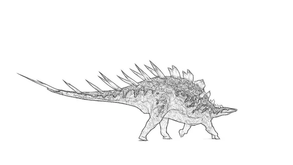 Černobílá Kresba Dinosaura Izolovaná Bílém Pozadí — Stock fotografie