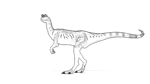 Black White Sketch Dinosaur Isolated White Background — Stock Photo, Image