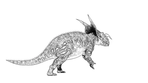 Schwarz Weiße Skizze Eines Dinosauriers Isoliert Auf Weißem Hintergrund — Stockfoto