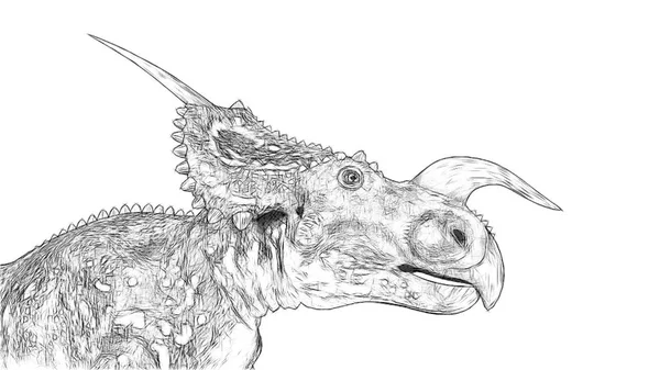 Schwarz Weiße Skizze Eines Dinosauriers Isoliert Auf Weißem Hintergrund — Stockfoto