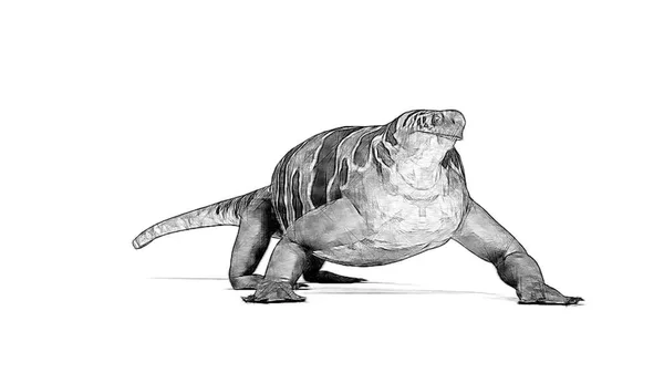 Svartvit Skiss Dinosaurie Isolerad Vit Bakgrund — Stockfoto