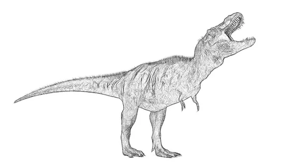 Чорно Білий Ескіз Динозавра Ізольований Білому Тлі Ліцензійні Стокові Зображення