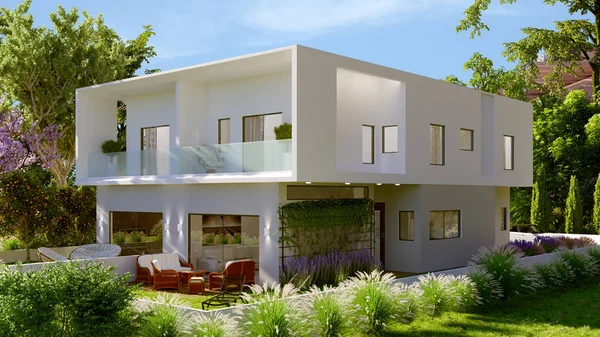 Modern bina dış renkli illüstrasyon 
