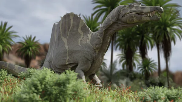 Renderelés Spinosaurus Hegyén — Stock Fotó