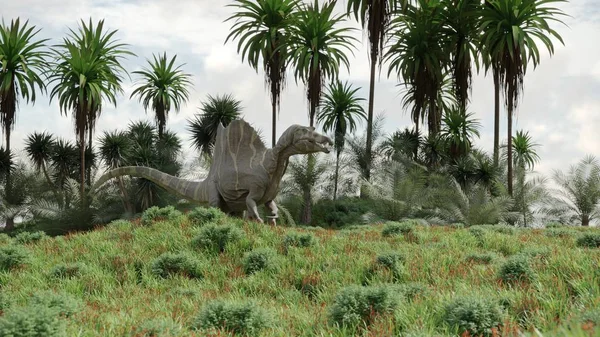 Renderização Spinosaurus Caça Colina — Fotografia de Stock