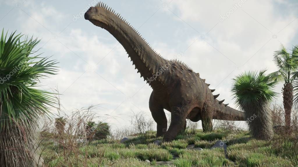 3d rendering of the walking alamosaurus dinosaur