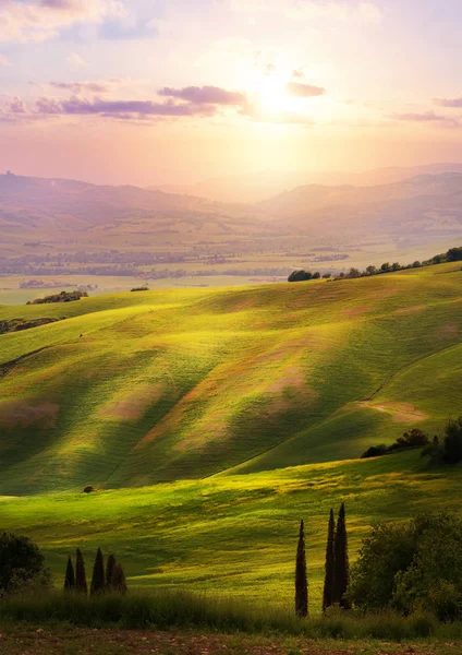 Italia San Quirico Orcia Tramonto Sulle Dolci Colline Della Valdorcia — Foto Stock