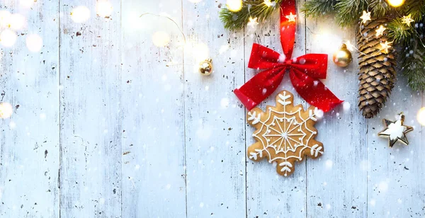 フラットのクリスマスの飾りを置く クリスマスの休日の装飾のカード背景 — ストック写真