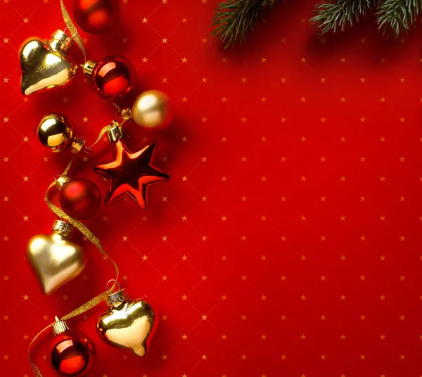 Kerstvakantie Ornament Plat Lay Kerstkaart Achtergrond — Stockfoto