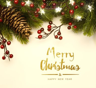 Noel ağacı ışık; Noel arka plan köknar dalı ile 