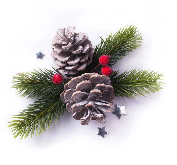 白い背景の上のクリスマスの要素トップ ビュー — ストック写真